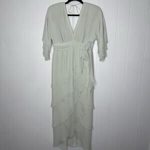 Carol Peretz Vintage Green Tiered Ruffle Dress Bead Trim Whimsy Fairy Romantic 8